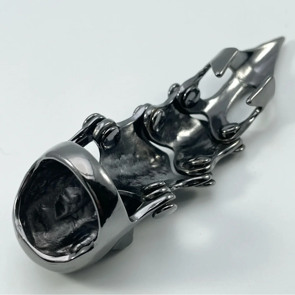 Gothic Statement Armor Jointed Skull Claw Full Finger Ring – Gunmetal